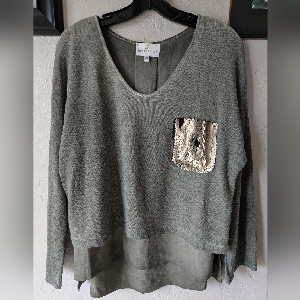 Anthro Belle France Overlay Sweater w/Flip Sequins